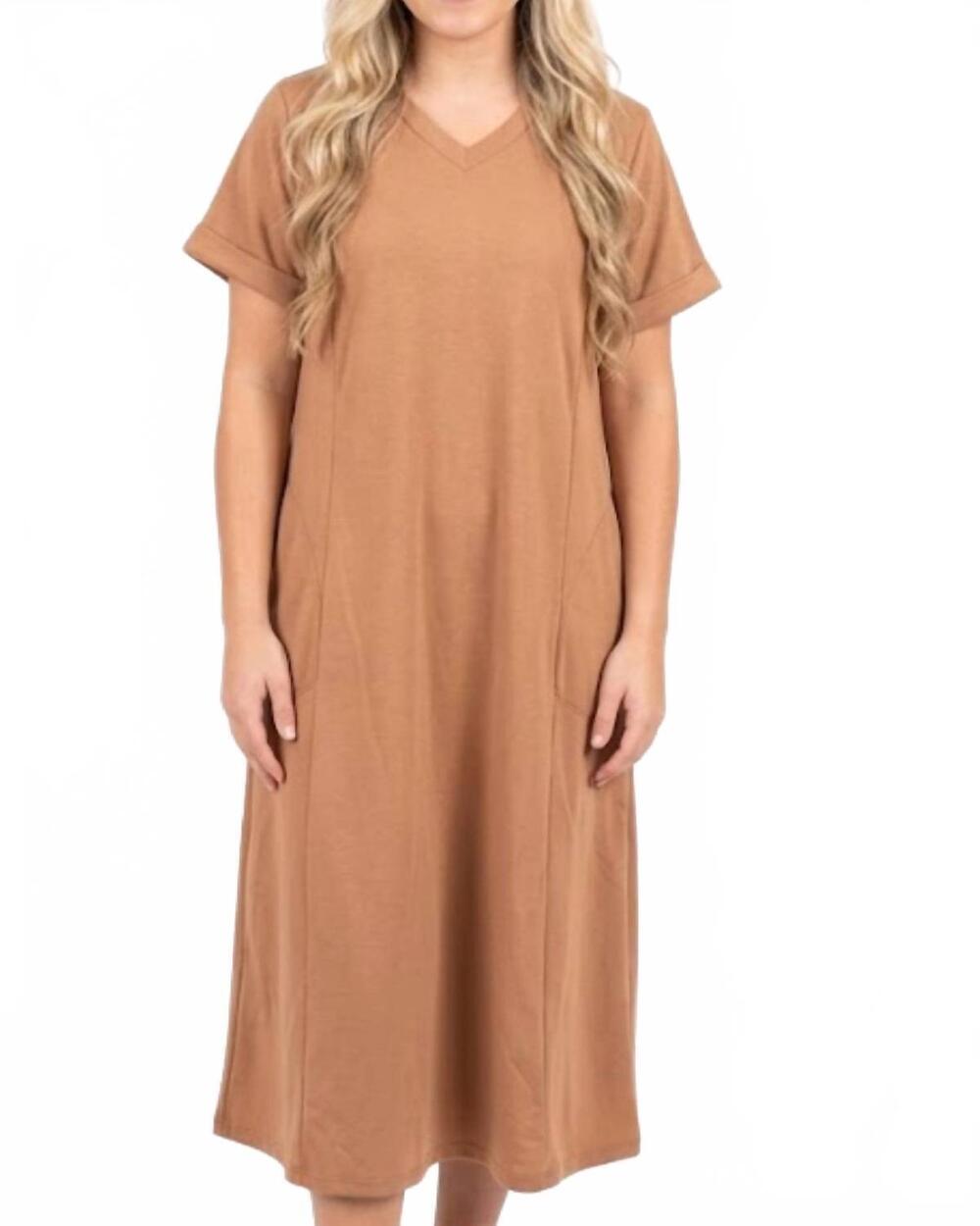 NEW DAVI & DANI v-neck midi shirtdress in pumpkin spice